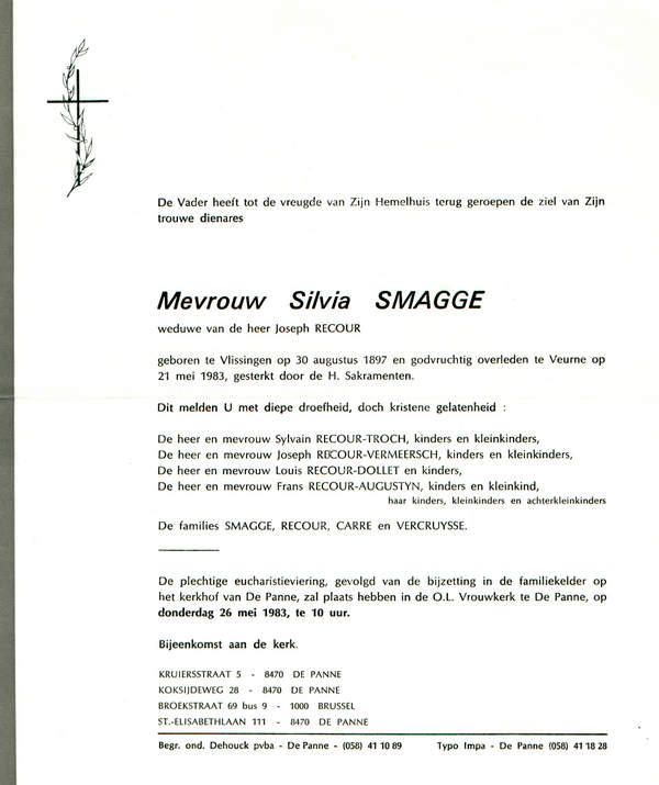 Overlijdensbrief Sylvie Smagge